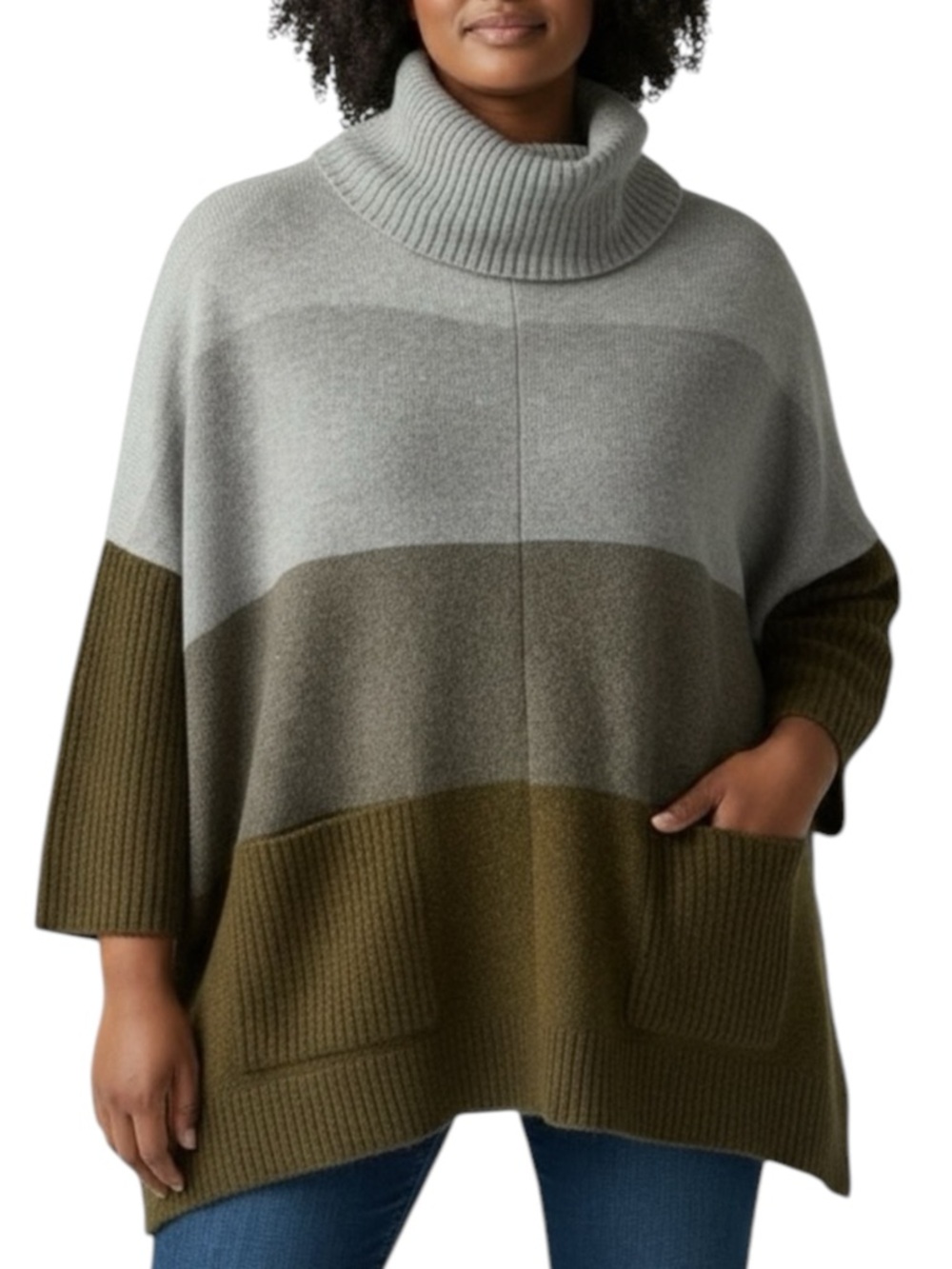 LOFT Oversized Boxy Cowl Neck Color-block Cotton Blend Sweater Size XXS